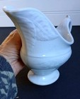 Antique White Ironstone Gravy Boat Fushia Shape Sauce Meakin Hanley England 1850