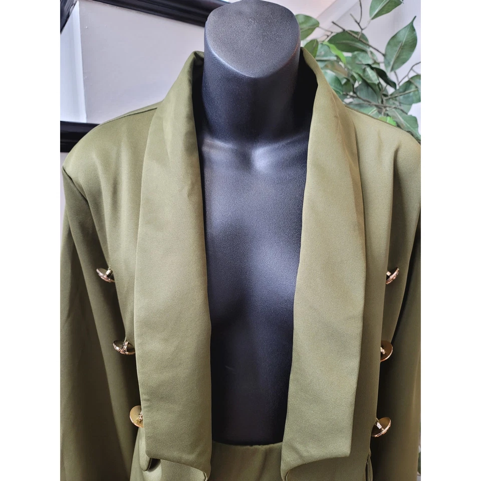 Traje Para Mujer 2 Piezas Talla L Verde Sólido Manga Larga Doble Pecho Frente Abierto Foto 4 de 4