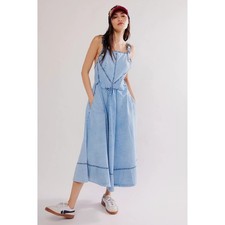 Free People Stars Align Midi Dress Cotton Linen Fit & Flare Baby Blue S-4 284715