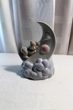 Vintage Ceramic Teddy Bear on Man in the Moon Night Light, with New Fixture