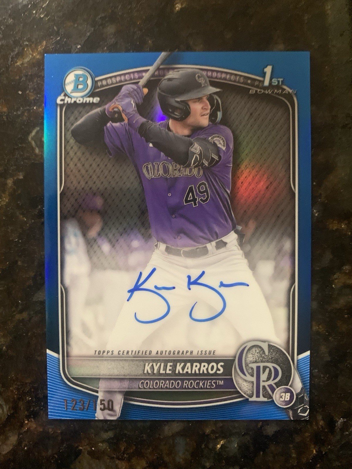 Kyle Karros 2025 Bowman Chrome 1st Auto Prospect True Blue Refractor /150 CPA-KK