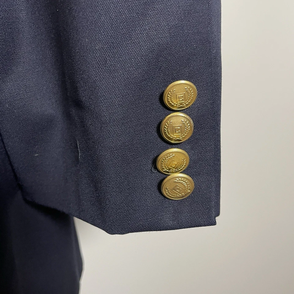 Chaps Blazer Jacket Mens 48R Navy Blue Solid Wool Brass Metal Buttons - Image 4 of 4