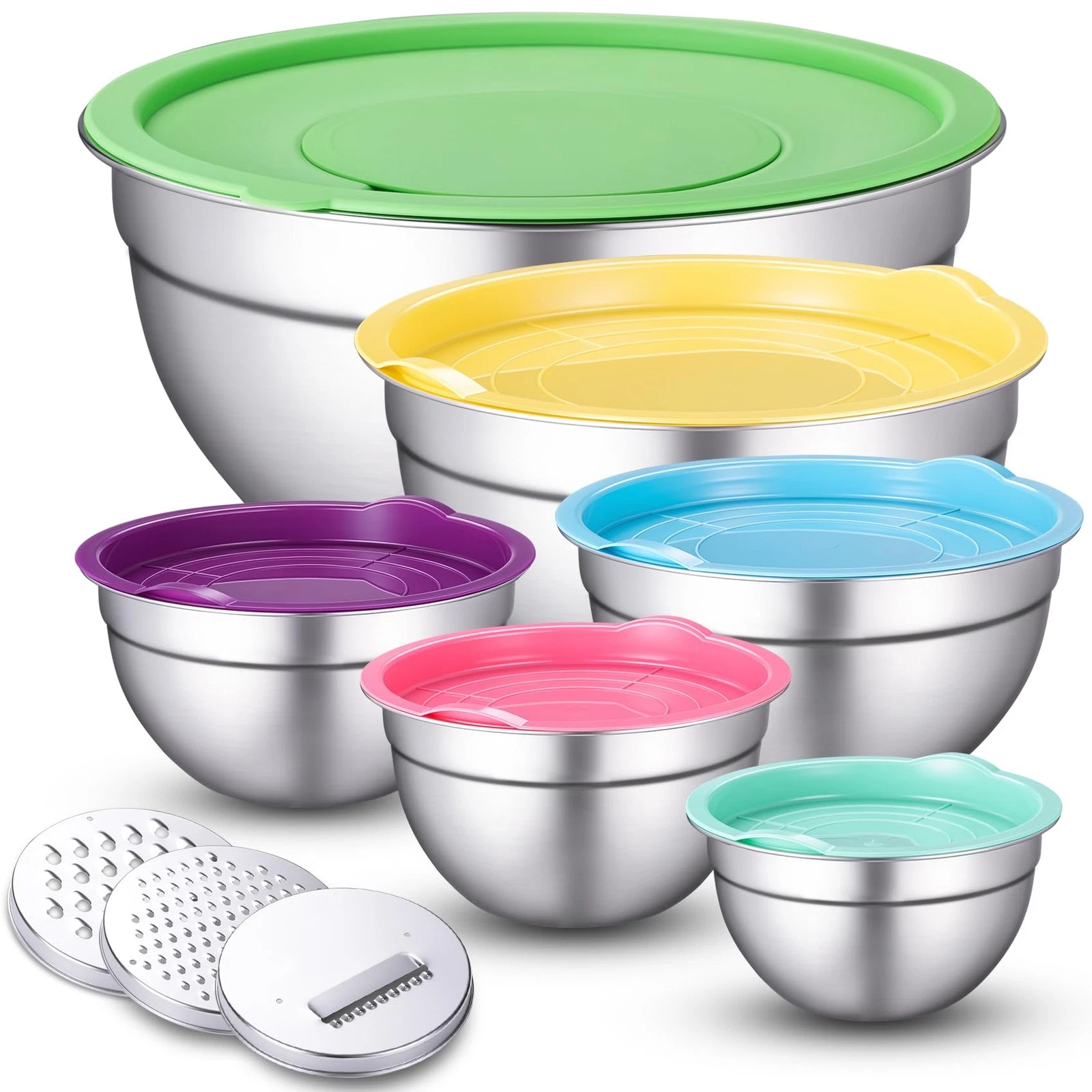 Stainless Steel Mixing Bowls with Lids Set, 6 Nesting Kitchen Bowls 0.7-4 QT,...