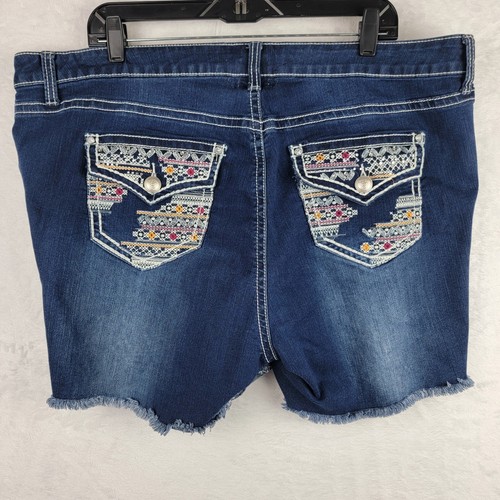 Western bestickte Jeansshorts Gr. 20 W Cut Off Stretch dunkle Waschung Denim Rodeo - Bild 1 von 10