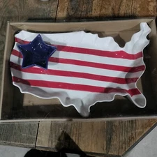 TRANSPAC FOOD SAFE UNITED STATES OF AMERICA SHAPED CHIP AND DIP TRAY NEW IN BOX
