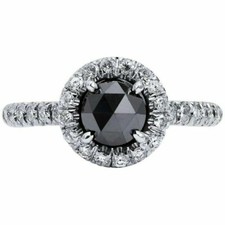 2.3ct Simulated Black Diamond Ring Halo Solitaire 14k White Gold Plated