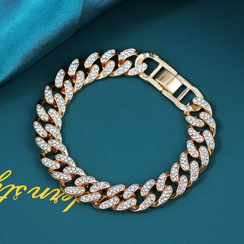 Luxury Rhinestone Cuban Anklet Elegant Chunky Crystals Streetwear Ankle Jewelry - Foto 10 di 14