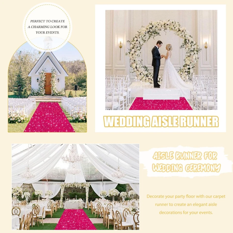 FUHSY Hot 粉色过道跑步者婚礼 4 英尺 x 20 英尺闪亮亮片过道 Runne... — 第 4/4 张图片