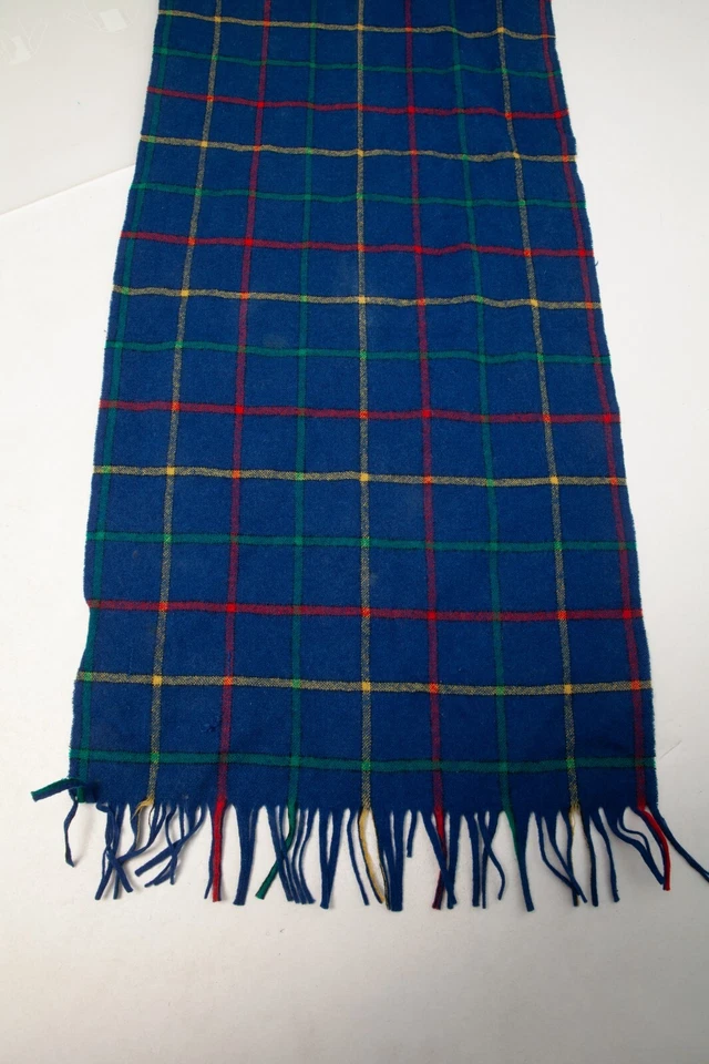 Bufanda Pendelton Vintage Azul Escocés Lana Flecos Hecha en EE. UU.* Foto 2 de 4