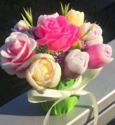 Handmade bouquet from soap flowers for present or decoration gift