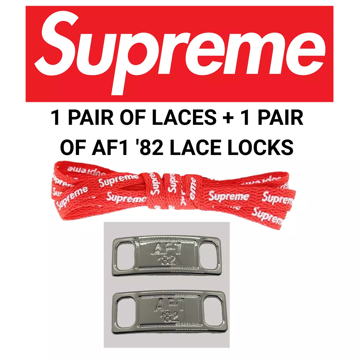 Paire de lacets de chaussure Supreme rouge avec une paire de serrures en dentelle argent AF1 120 cm 47 po