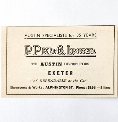 1954 Pike & Co Ltd Austin Dealer Advertisement Import Automobilia Exeter E89F2