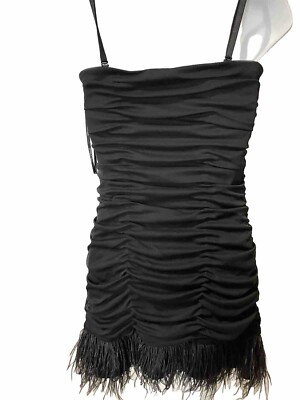 Guess black mini dress with feather trim at the bottom with straps. Size 8 #8 | eBay Guess black mini dress with feather trim at the bottom with straps. Size 8 #8 | eBay