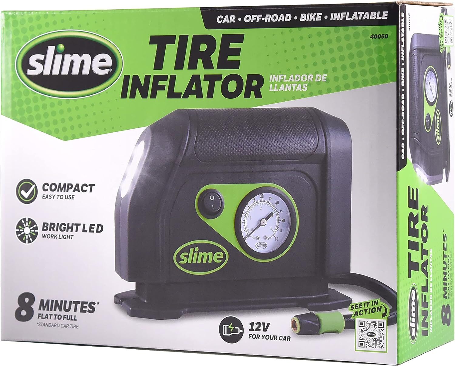 Tire Inflator, Portable Car Air Compressor, with Analog 100 Psi Dial Gauge