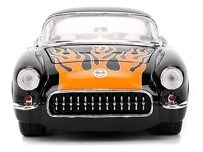 1957 CHEVROLET CORVETTE BLACK W/FLAMES 1/24 DIECAST MODEL CAR BY