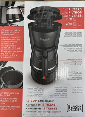 BLACK+DECKER 12-Cup Black Switch Coffee Maker, Duralife Glass Carafe,  CM0940BD | eBay