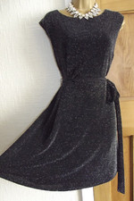 Lovely  ❤Sparkly Silver black evening Party Wallis Dress size 16 fit flair