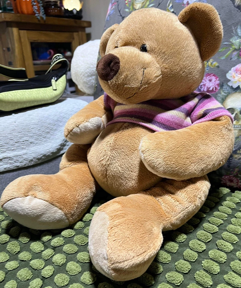 The card factory brown bear with purple strippy jumper plush soft toy 18” - Image 3 of 4