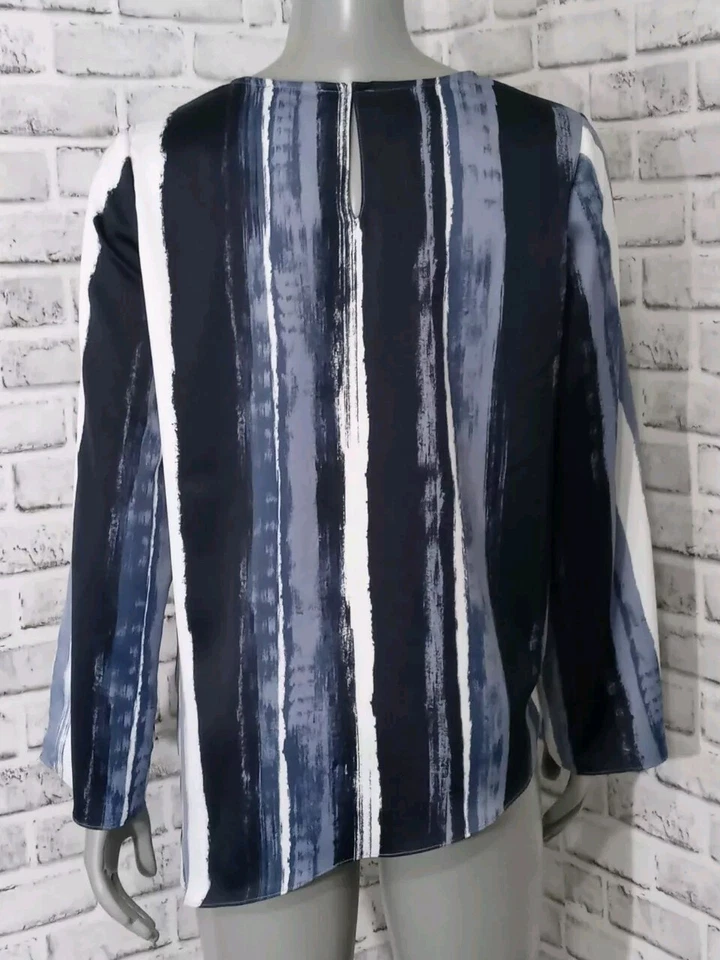 Blusa feminina Kenneth Cole manga dividida tamanho médio listrada azul - Imagem 3 de 4