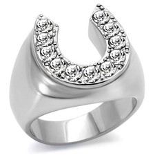 Stainless Steel Good Luck Lucky Horseshoe CZ Wide Band Horse Ring sz 8-13