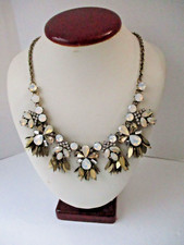 Signed LOFT Rhinestone Necklace Brass Tone Fa...