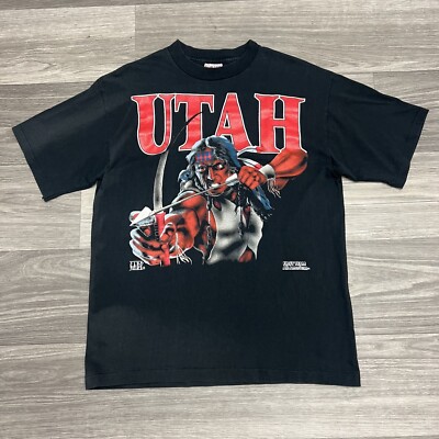 Vintage 90s Utah Utes Caricature Shirt Mens L Fit M American Indian Mascot RARE