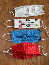 100 Cotton Face Mask Comfortable Reversible Washable Handmade LOT OF 4