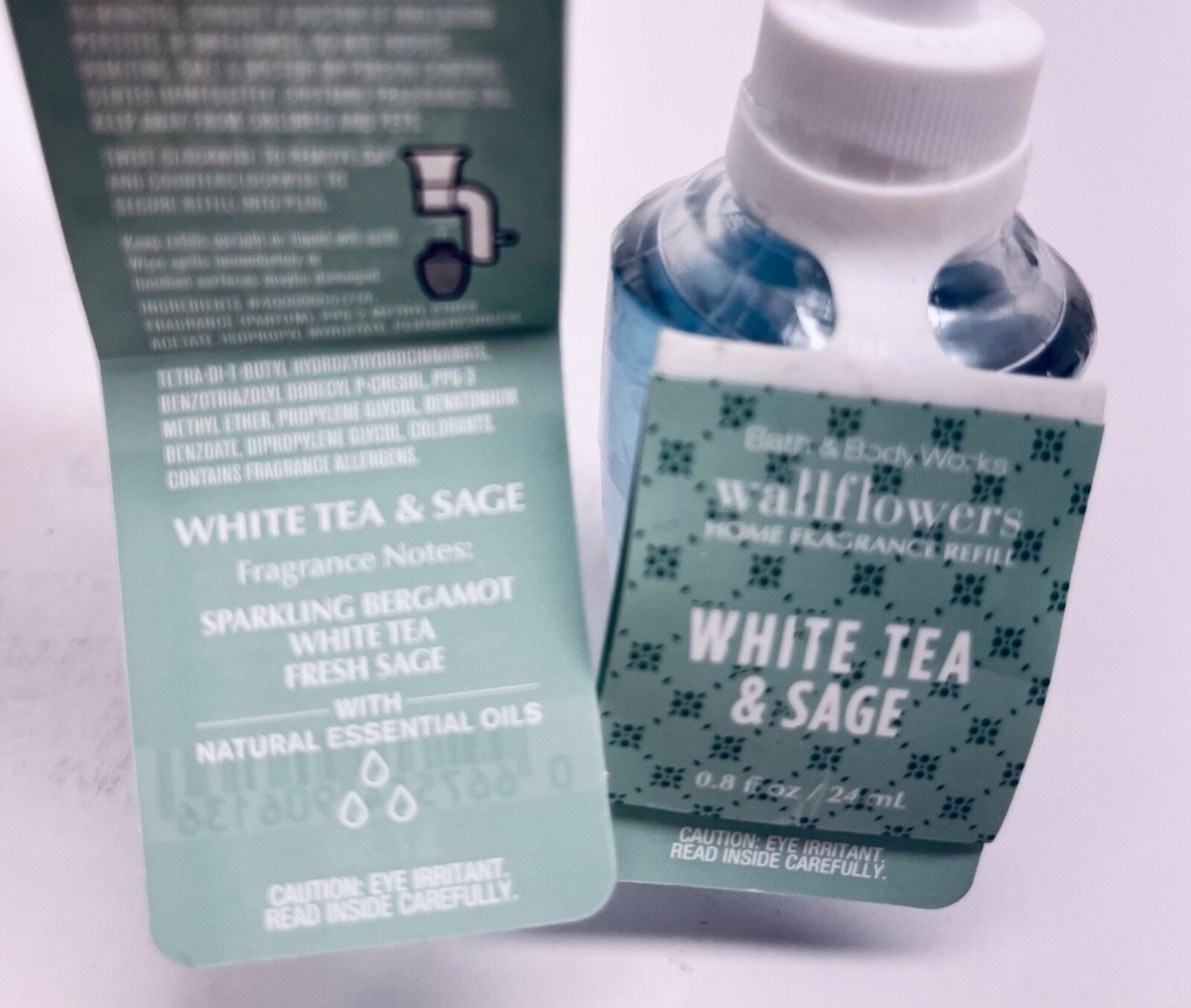 BATH BODY WORKS WHITE BARN WHITE TEA SAGE WALLFLOWERS FRAGRANCE  REFILL 8oz