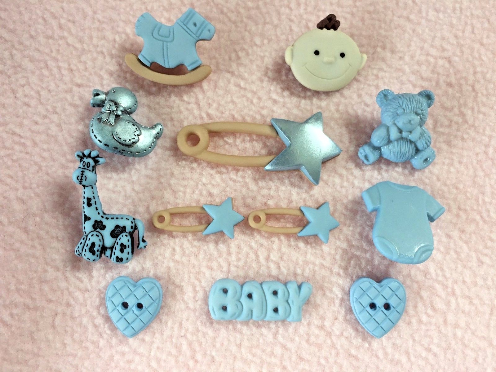 DRESS IT UP BUTTONS ~ BABY BOY ~ TEDDY ~ DUCK ~ ROMPER ~ GIRAFFE ~ SAFETY PINS +
