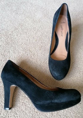 clarks black suede court shoes