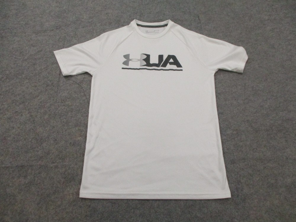 Under Armour Shirt Mens Small White Heat Gear Running Active Workout Tee Adult