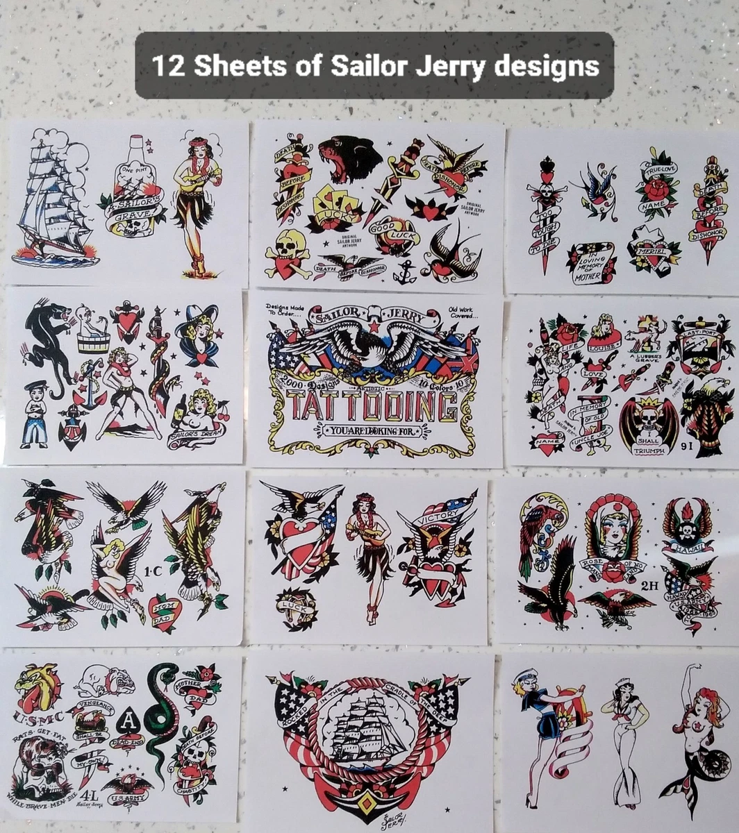 Sailor Jerry Tattoo Flash Designs. 12 Sheets Superior Quality &