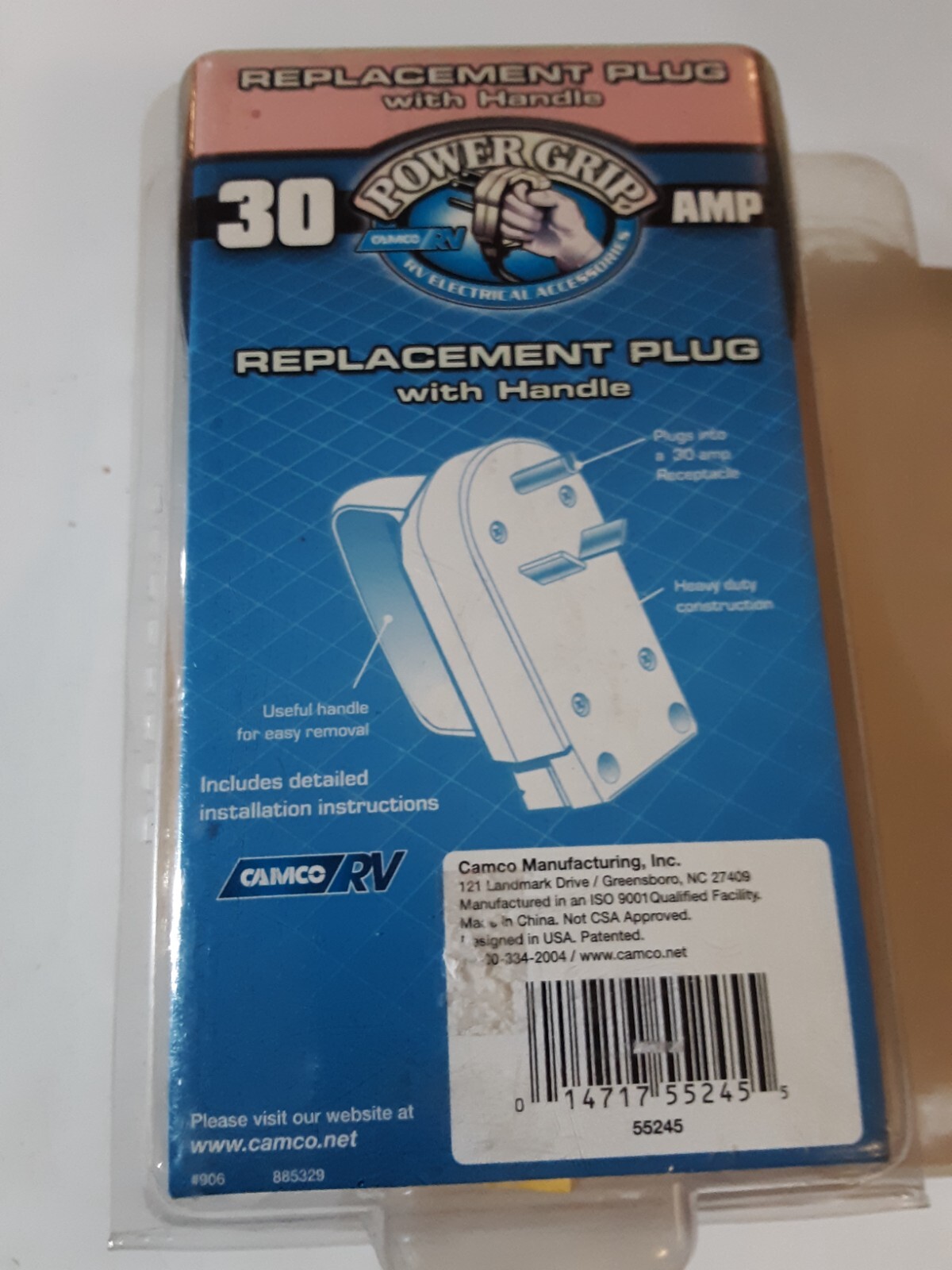 NEWCamco Heavy Duty RV 30 AMP PowerGrip Male Replacement Plug (55245