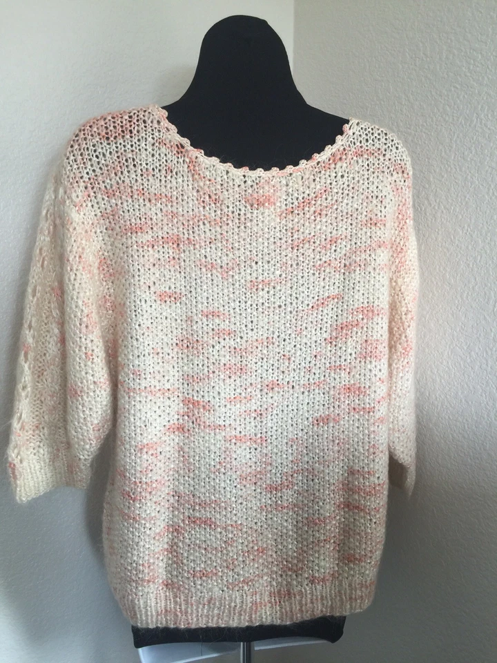 Mohair vintage tricotado à mão mistura pêssego e creme IMari tamanho M feito na Turquia - Imagem 3 de 4