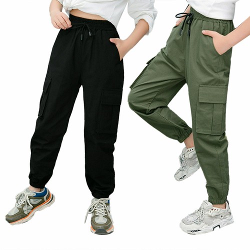 Kids Girls Elastic Waist Cargo Pants 