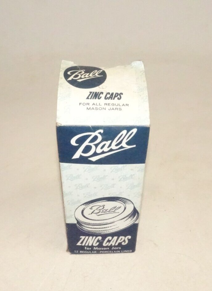 Ball Zinc Caps Vintage Canning Jar Lids Porcelain New Open Box 12 Lids