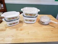 RARE Vintage Corning Ware 1960s-70s La Marjolaine Spice Of Life 5 Pcs & 4 Lids