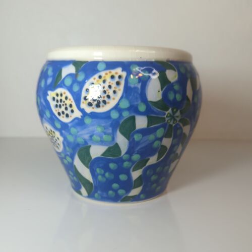Blue Whimsical Nautical Starfish Seashell Studio Art Pottery Vase Flower Pot - Afbeelding 1 van 9