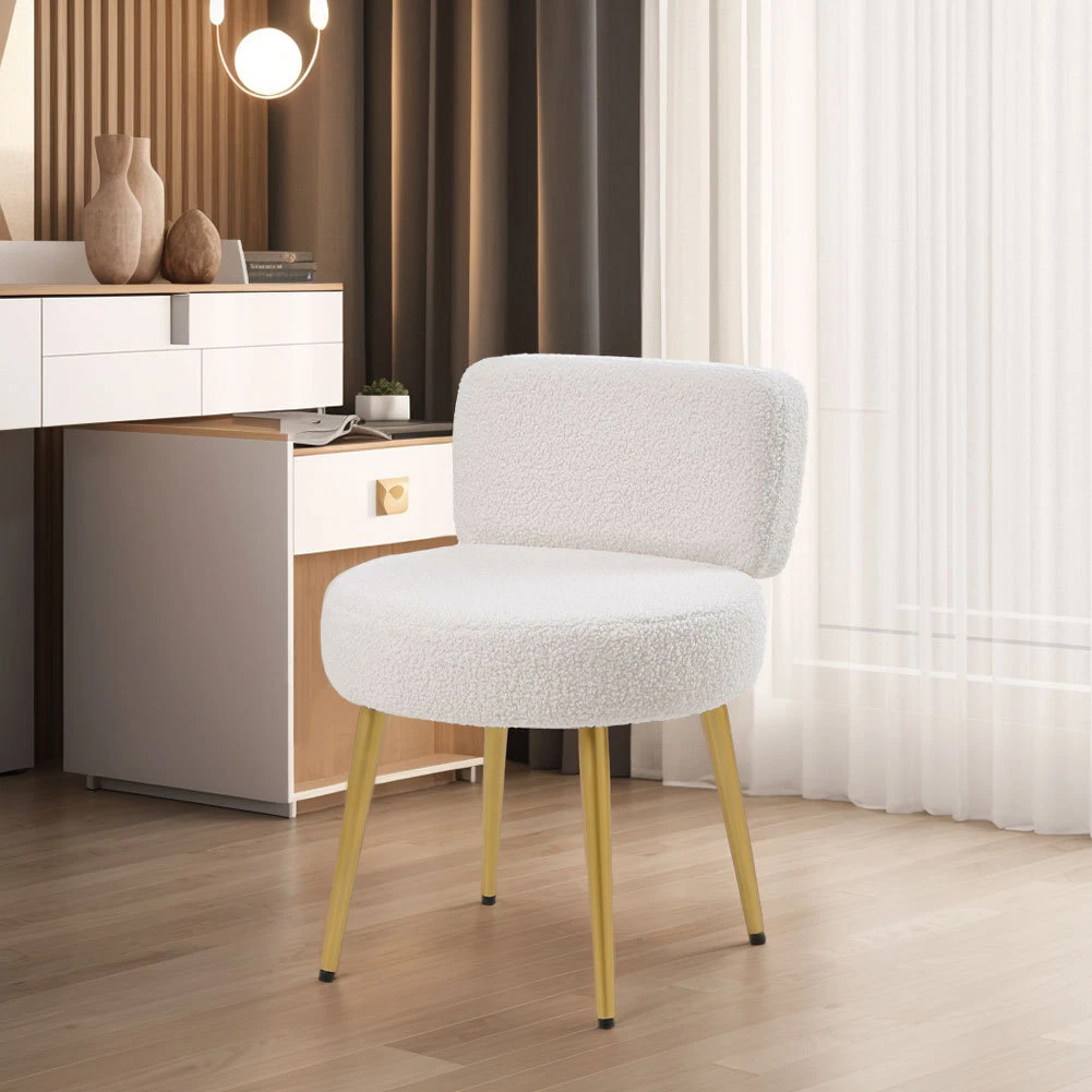White Vanity Chair Fluffy Padded Seat Bedroom Living Room Accent