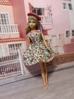 Vintage Barbie Clone Dress NM Miss Suzette Button Floral Mules, Hat No Doll