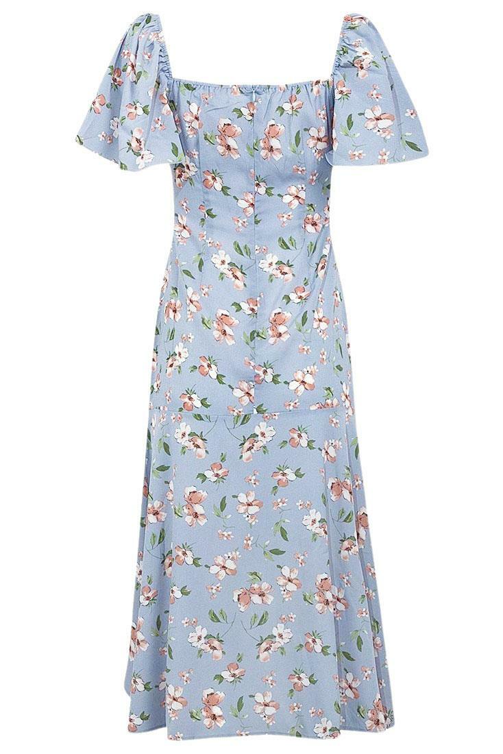 blue flowery dresses Blue Floral Short Sleeve Midi Dress - All Dresses main image 0