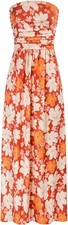 GRACE KARIN Women Strapless  Ruched Maxi Dress with Pockets, medium, orange 