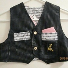 SKR - MUSIC THEMED VESTS - BLACK W/SILVER PINSTRIPES MUSICAL NOTES SIZE 2 BOYS