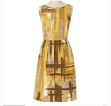 Tabitha Anthropologie Brown Orange Brushstroke Print Sheath Dress size 2 Mustard