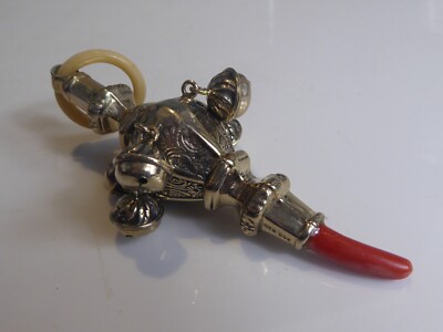 CONTINENTAL 800 WHITE METAL SILVER BELL BABY RATTLE