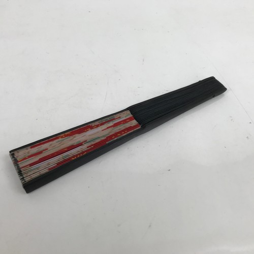 Japanese Fabric Folding Fan Sensu Bamboo Frame Camellia Tsubaki Red Case 4D826 - Picture 10 of 12