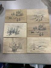 Vintage Wooden Postcard Set of 6 USA Made Christmas
