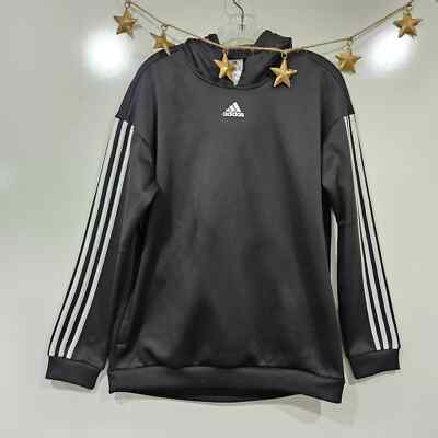 Adidas Womens Black White Gear Up Hoodie Pockets Stripe