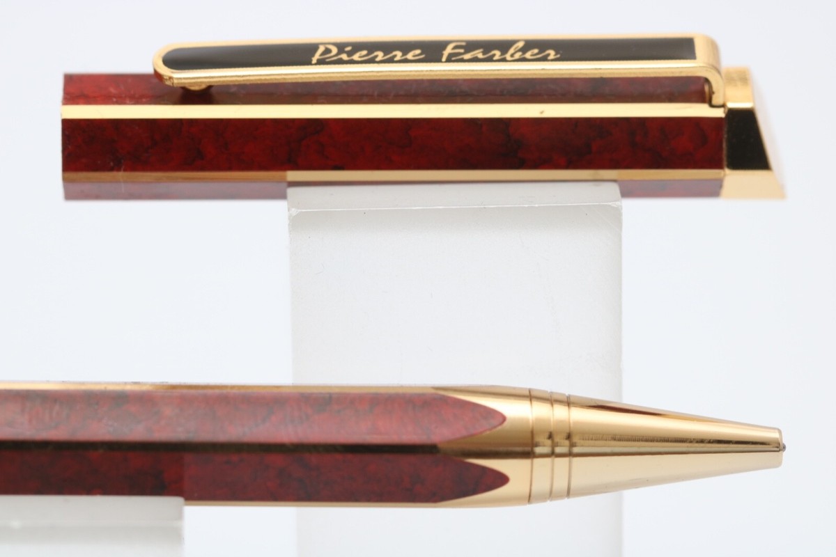 Vintage Pierre Farber Hexagonal Burgundy Marble Triple Pen Set