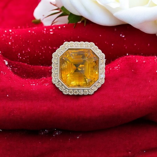 Umwerfend 1,75 Cts Runder Brillantschliff Diamanten Citrin Party Ring 18K Gold - Foto 1 di 15